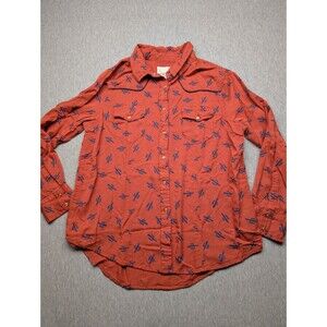 Cotton Rye Womens Burnt Orange Cactus Print Short Sleeve Button Down Shirt M